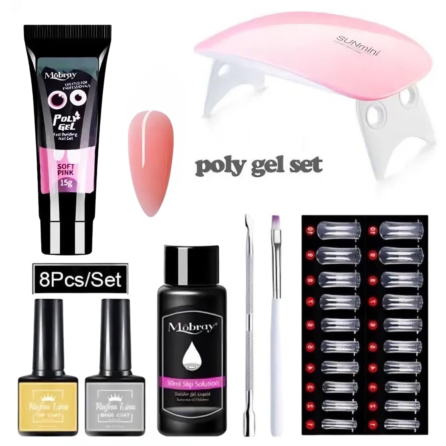 Poly Gel Nail Extension Kit Set of 8