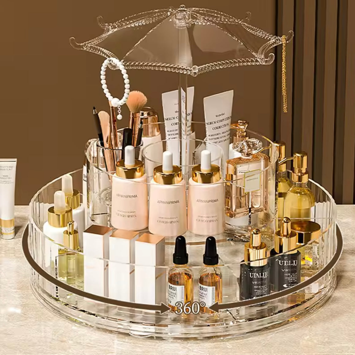 360 Rotating Umbrella Acrylic Makeup Organizer