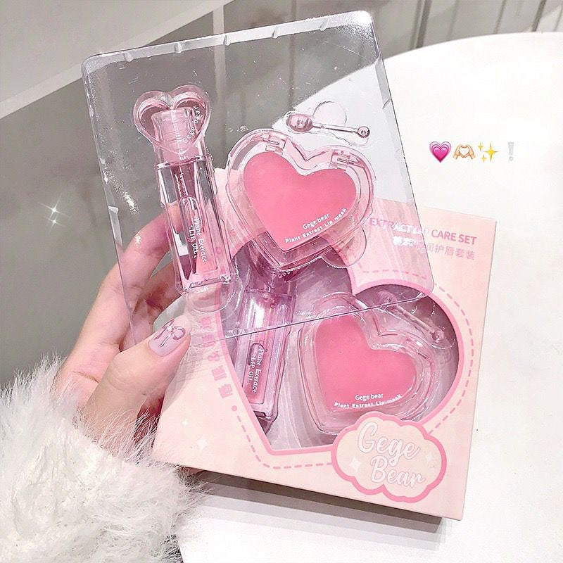 Hudamoji - 2pcs Rose & Collagen Extract Heart Lip Care Set