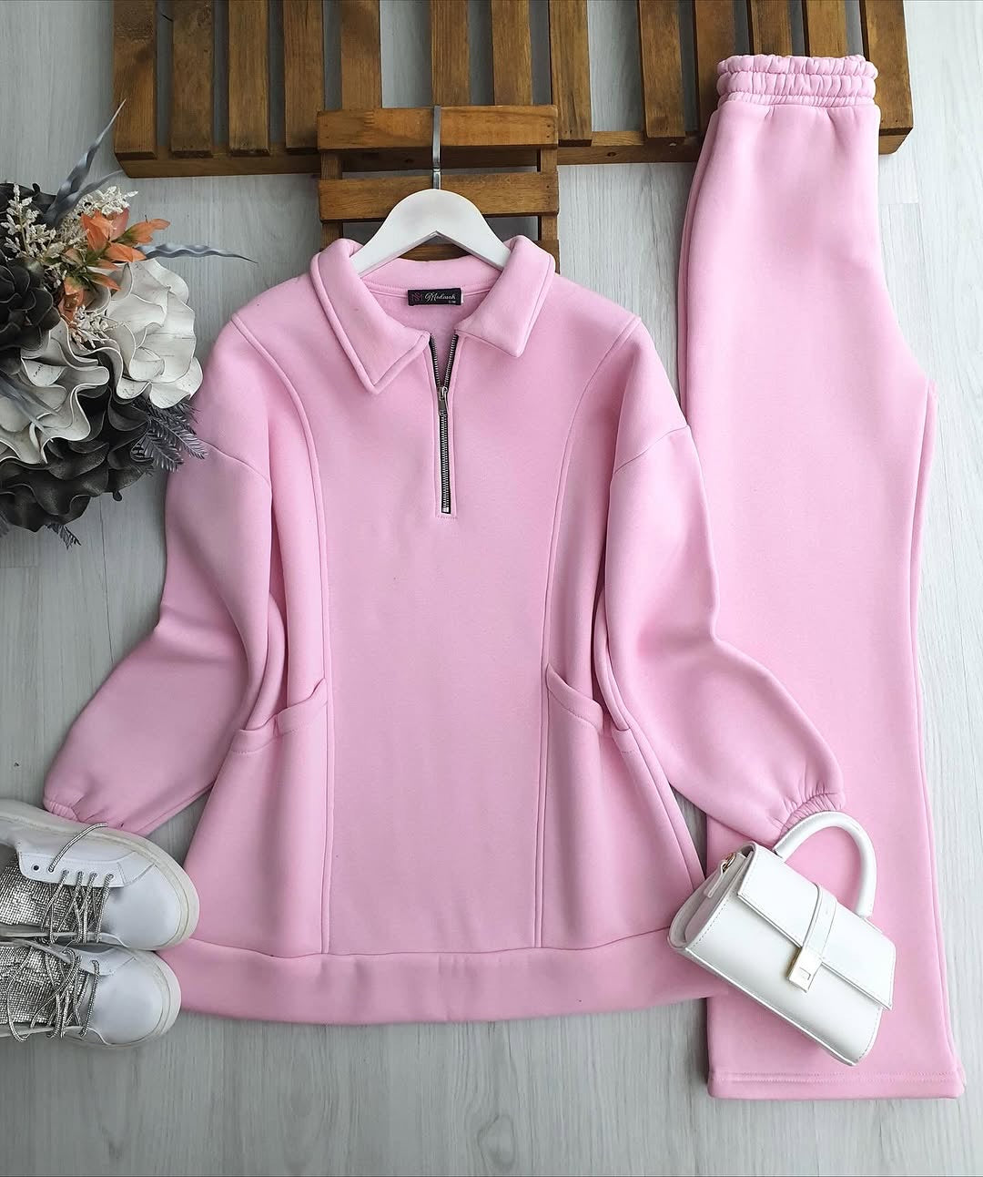 2 PC Quarter Zipper Warm Tracksuit