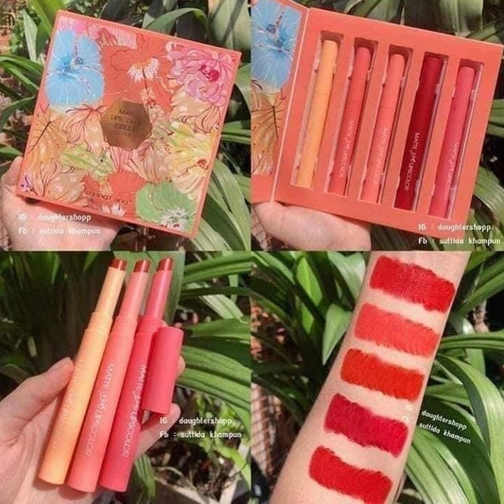 Heng Fang - 5 Color Peach Velvet Matte Lipsticks Set
