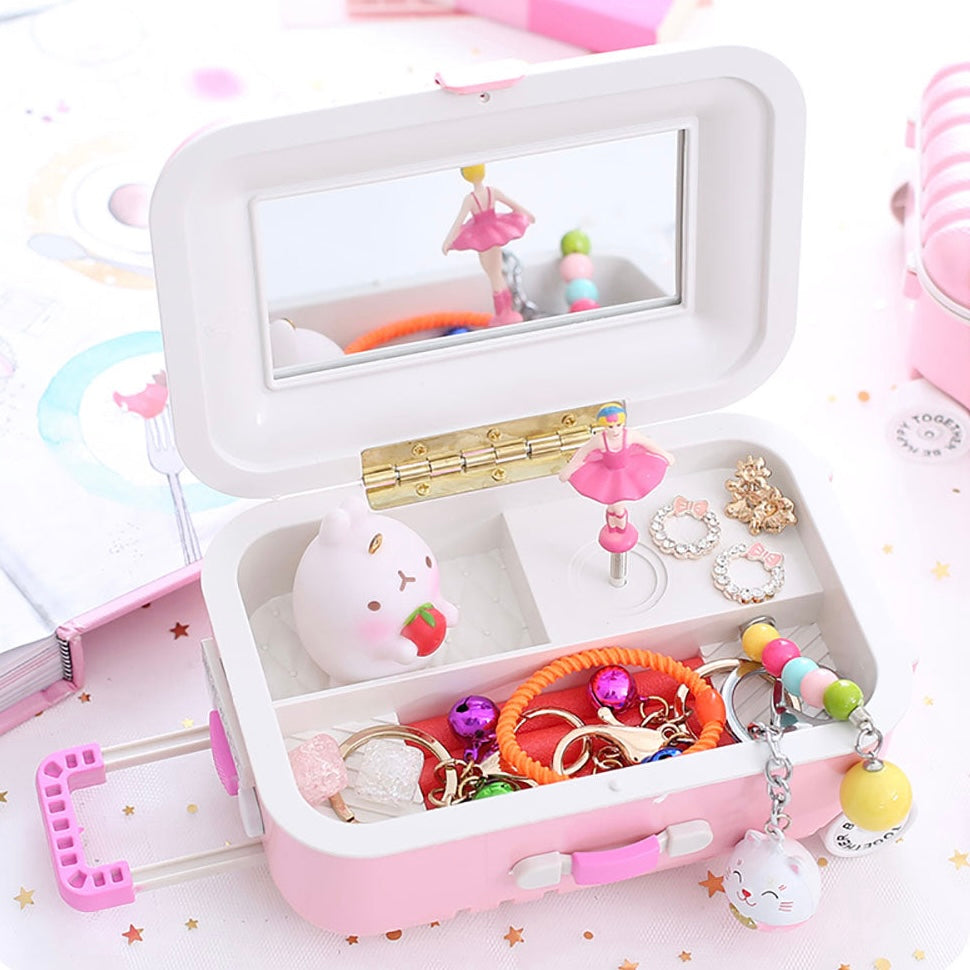 Creative Fun Suitcase Style Musical Rotating Ballerina Girl Jewelry Storage Box