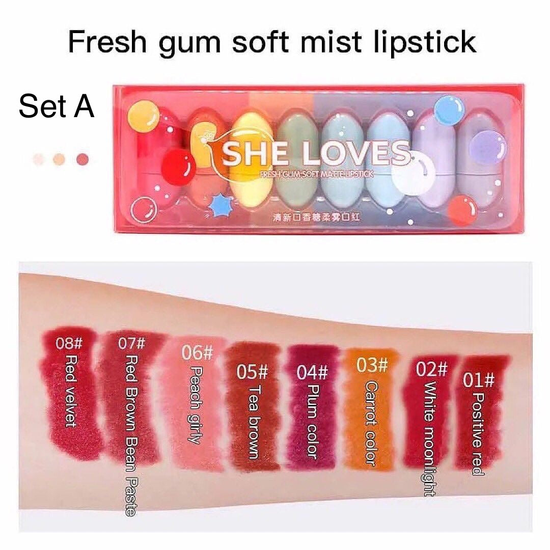 She Love - Mini Bubble Gum Matte Lipsticks Set of 8