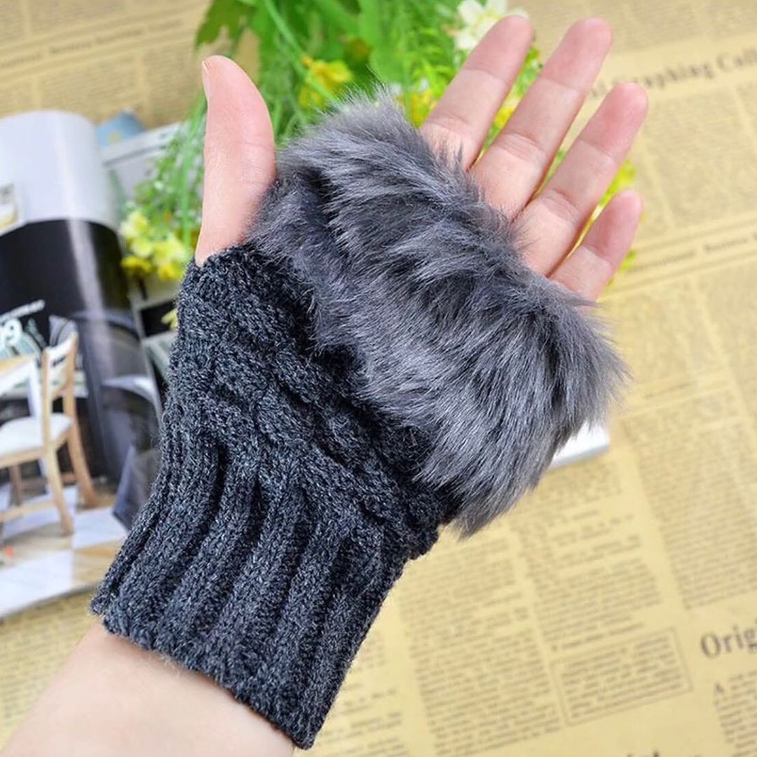 Warm Half Finger Faux Wool Soft Rabbit Furr Gloves