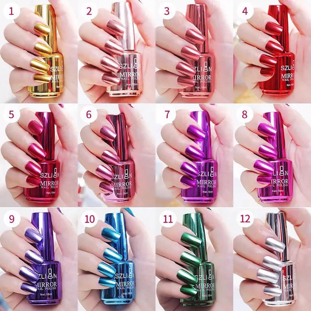 12pcs Metallic Mirror Effect Nail Polish