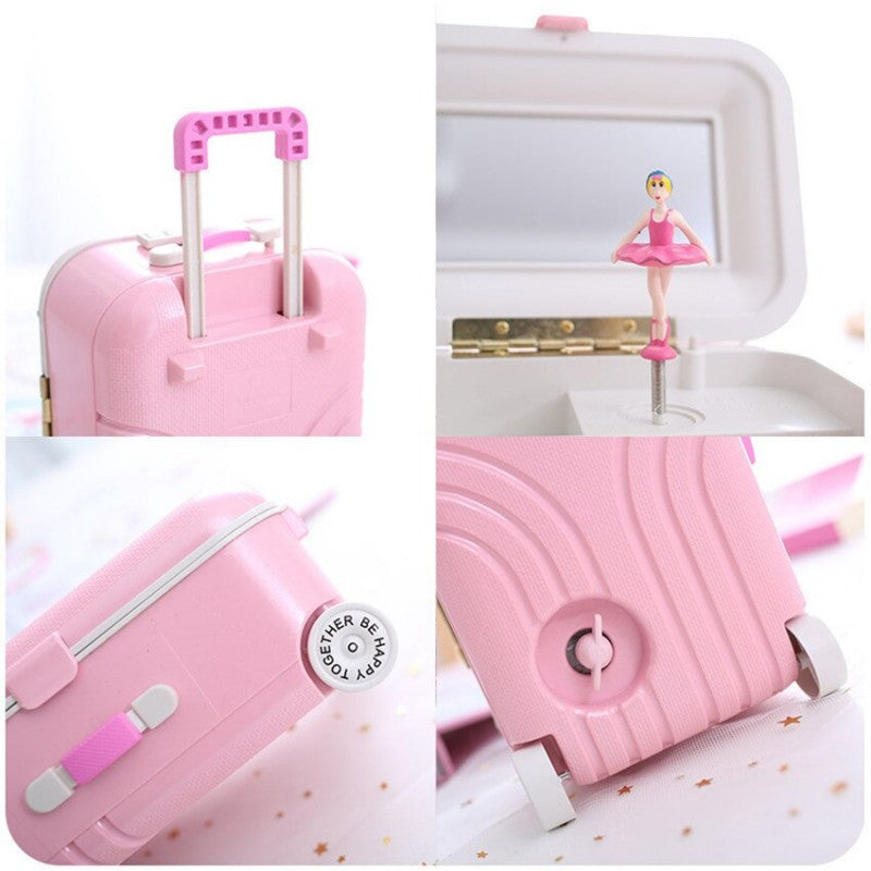 Creative Fun Suitcase Style Musical Rotating Ballerina Girl Jewelry Storage Box