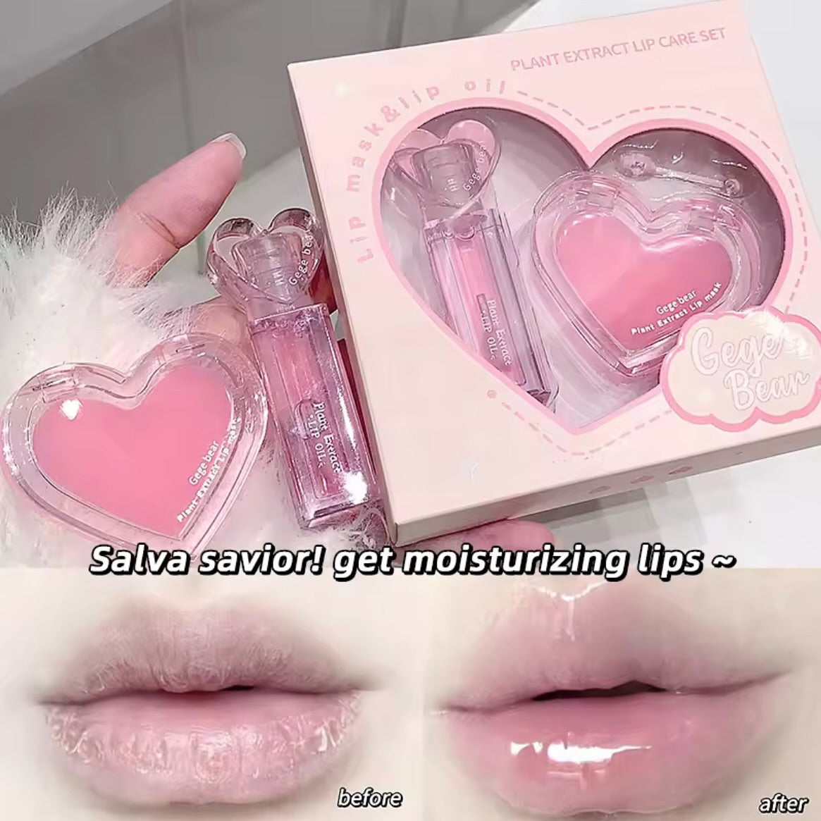 Hudamoji - 2pcs Rose & Collagen Extract Heart Lip Care Set