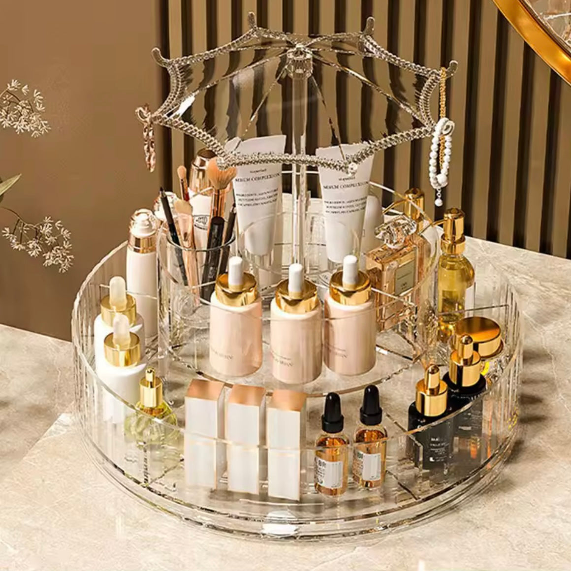360 Rotating Umbrella Acrylic Makeup Organizer