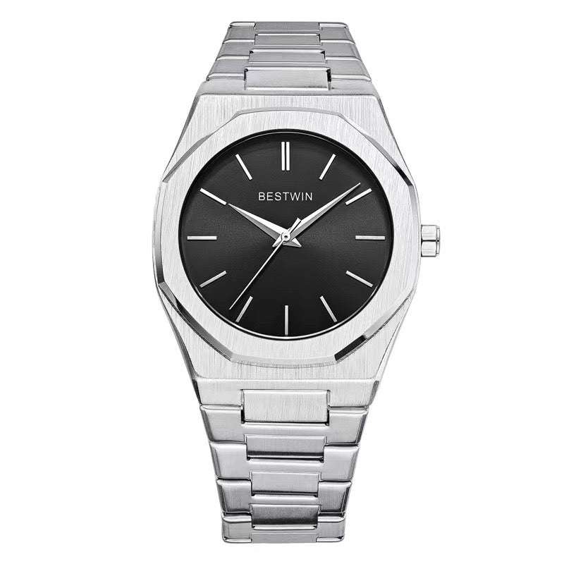 BESTWIN - Men's Stainless Steel Quartz Watch - Silver Black