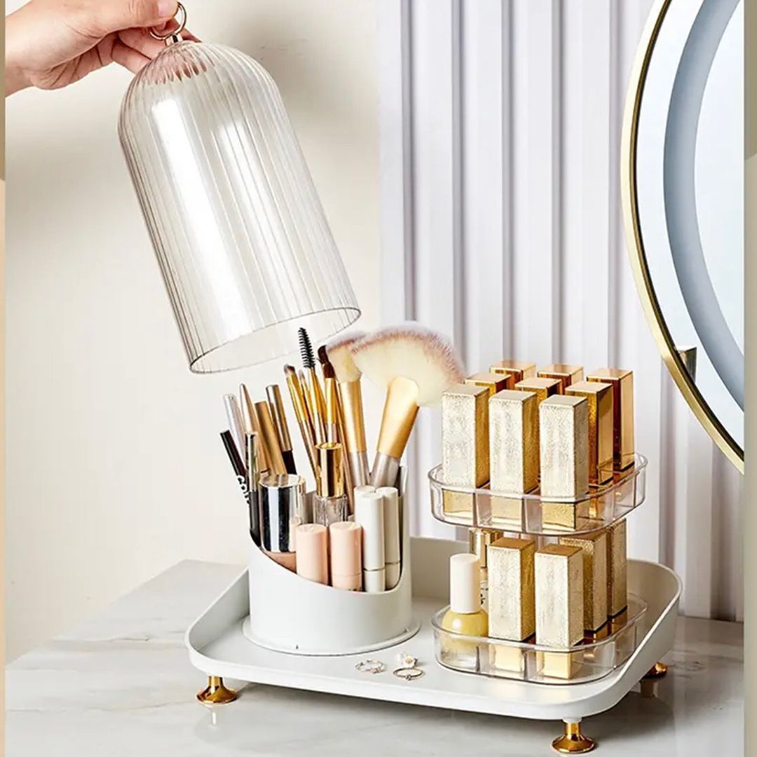360 Rotating Makeup Brush & Lipstick Vanity Organizer