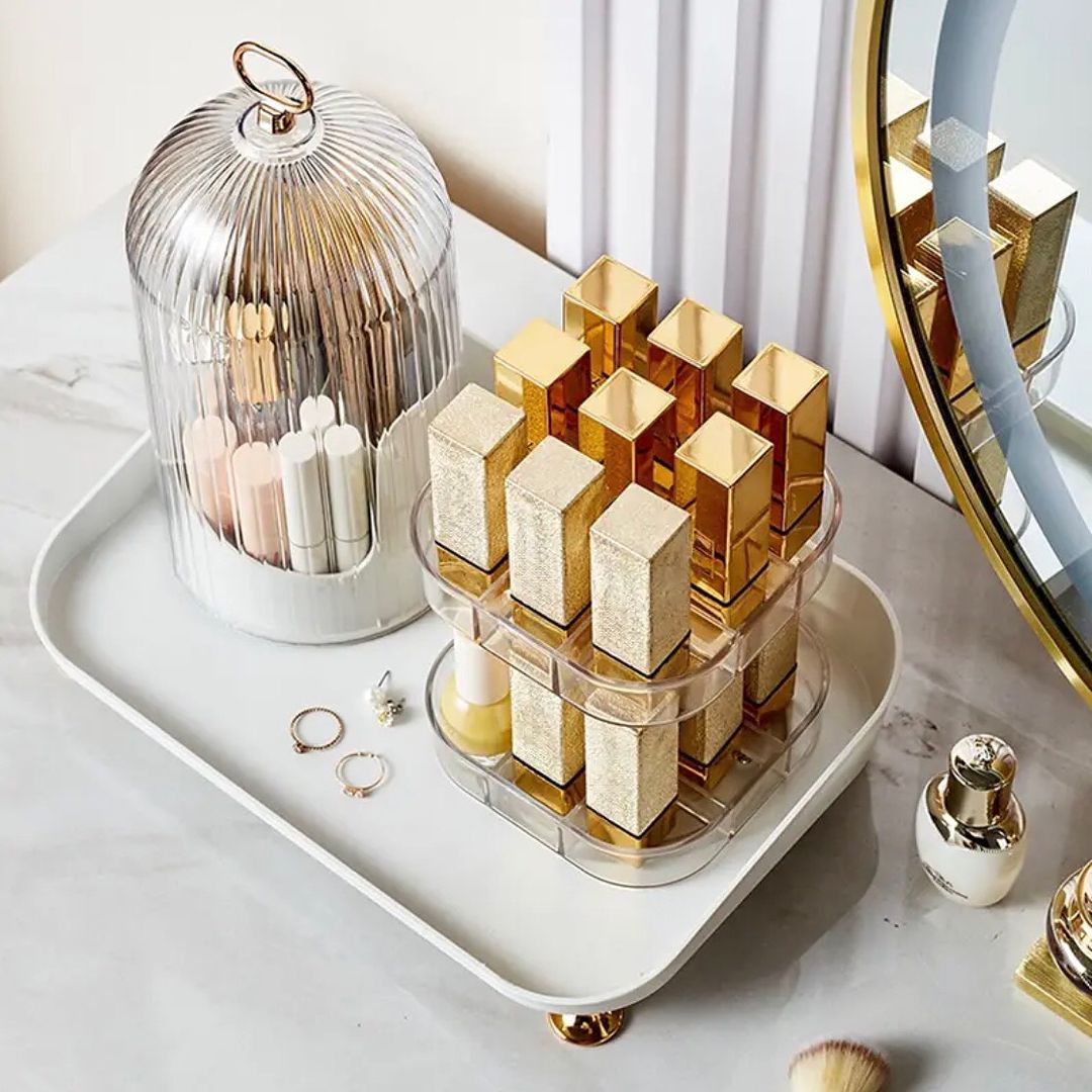 360 Rotating Makeup Brush & Lipstick Vanity Organizer