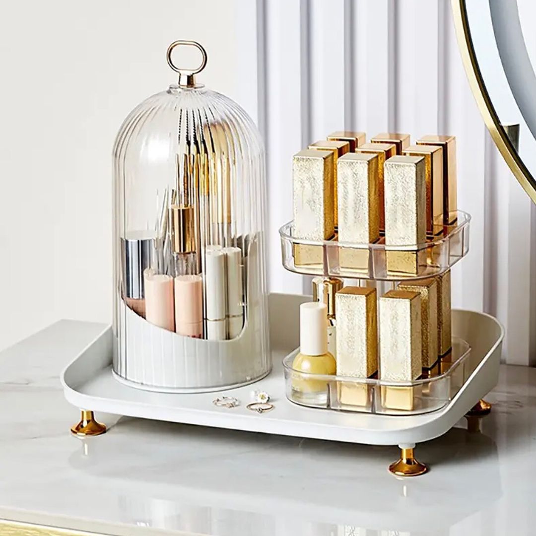 360 Rotating Makeup Brush & Lipstick Vanity Organizer