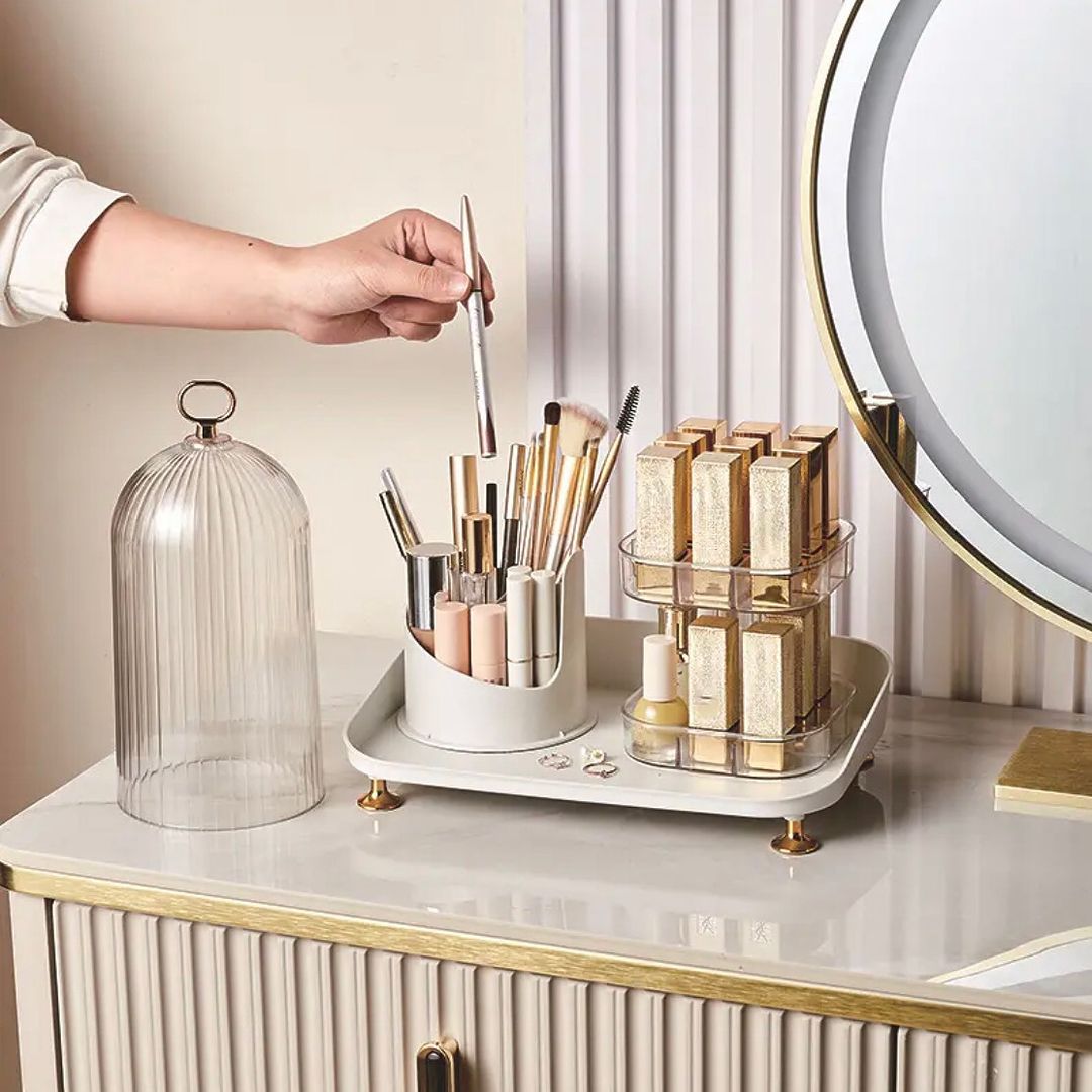 360 Rotating Makeup Brush & Lipstick Vanity Organizer