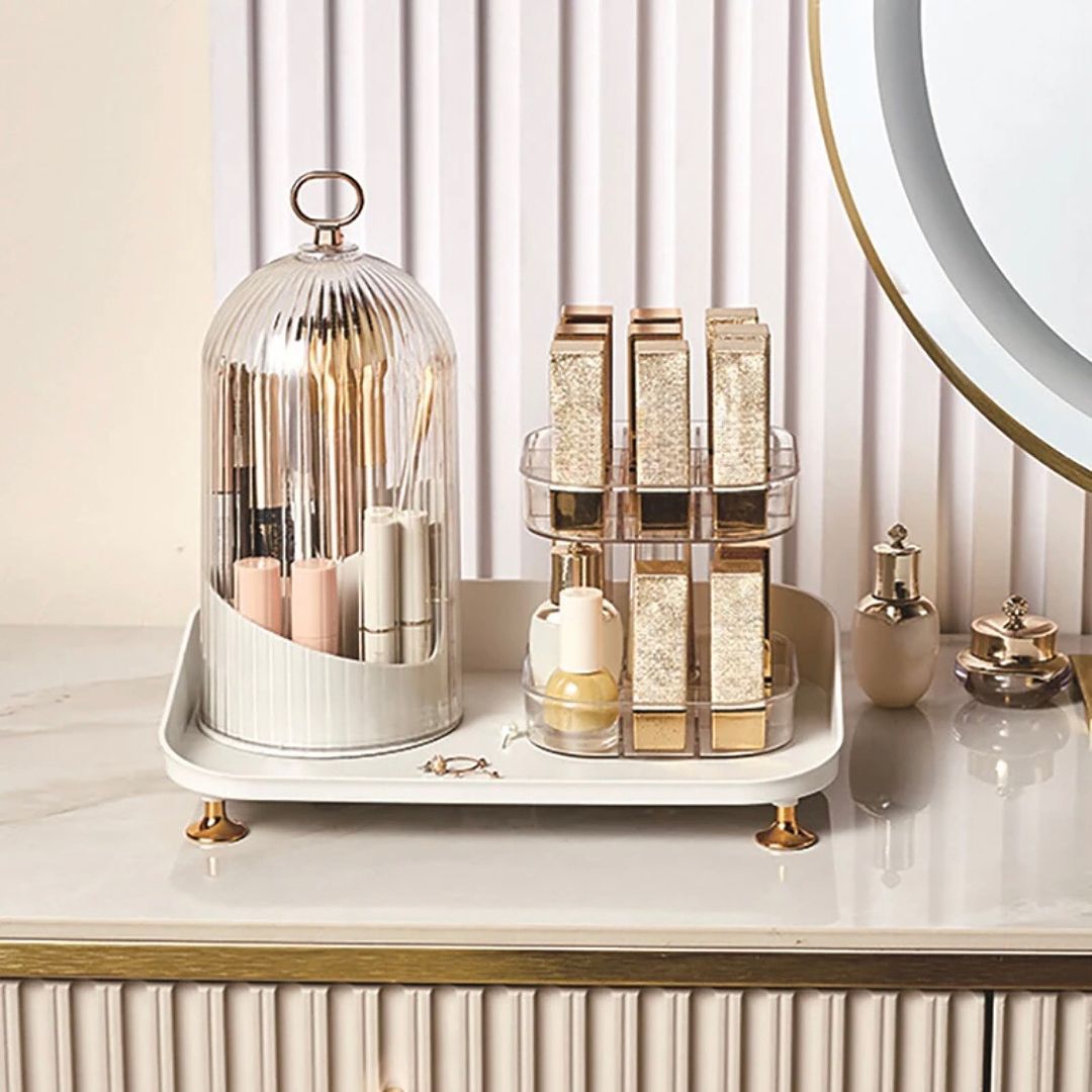 360 Rotating Makeup Brush & Lipstick Vanity Organizer