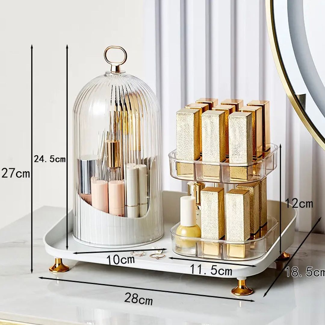 360 Rotating Makeup Brush & Lipstick Vanity Organizer