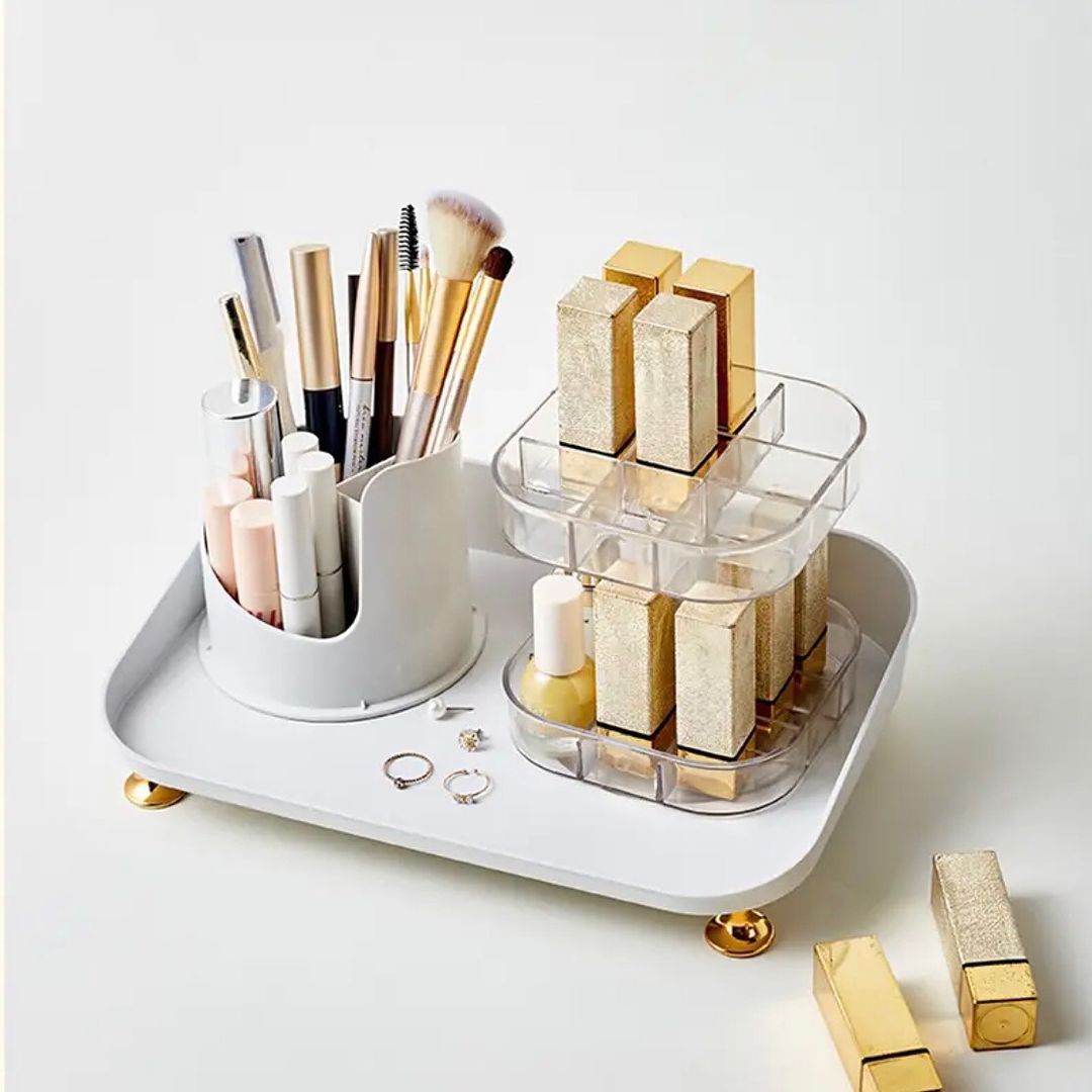 360 Rotating Makeup Brush & Lipstick Vanity Organizer