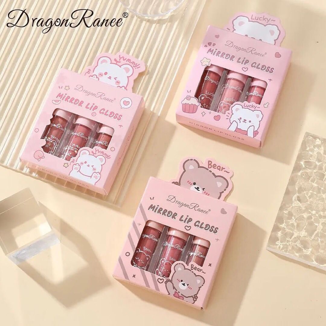 Dragon Ranee - Cartoon Bear Mirror Lip Gloss Set of 3