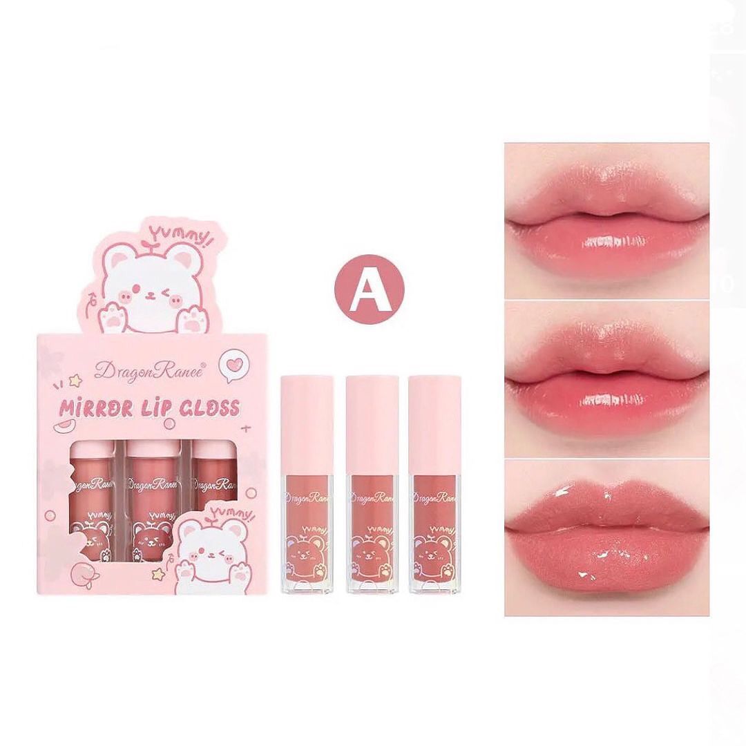 Dragon Ranee - Cartoon Bear Mirror Lip Gloss Set of 3