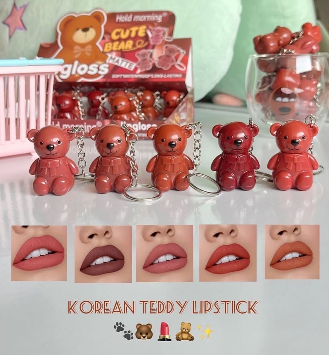 Mocallure - Bear Keychain Matte Lip Gloss Set of 6