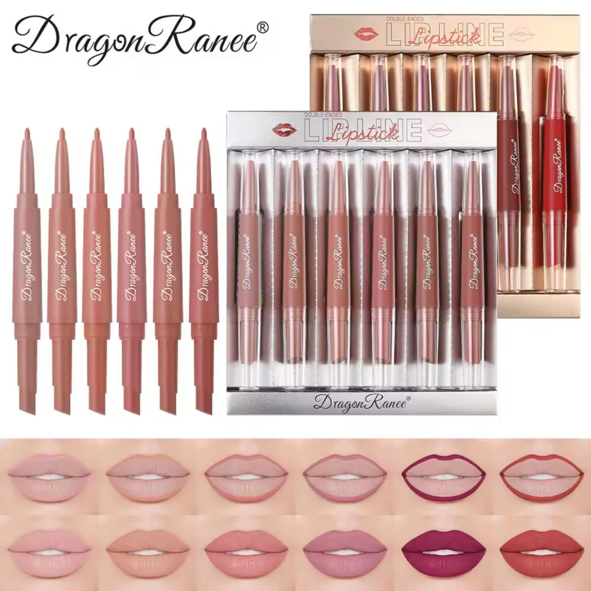 Dragon Ranee -  2 in 1 Matte Velvet Lipstick & Liner Set of 6