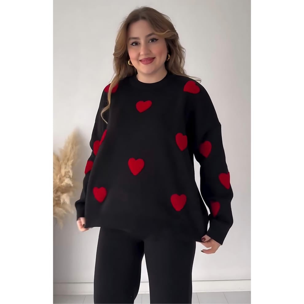 2 PC Heart Printed Warm Co-Ord Set