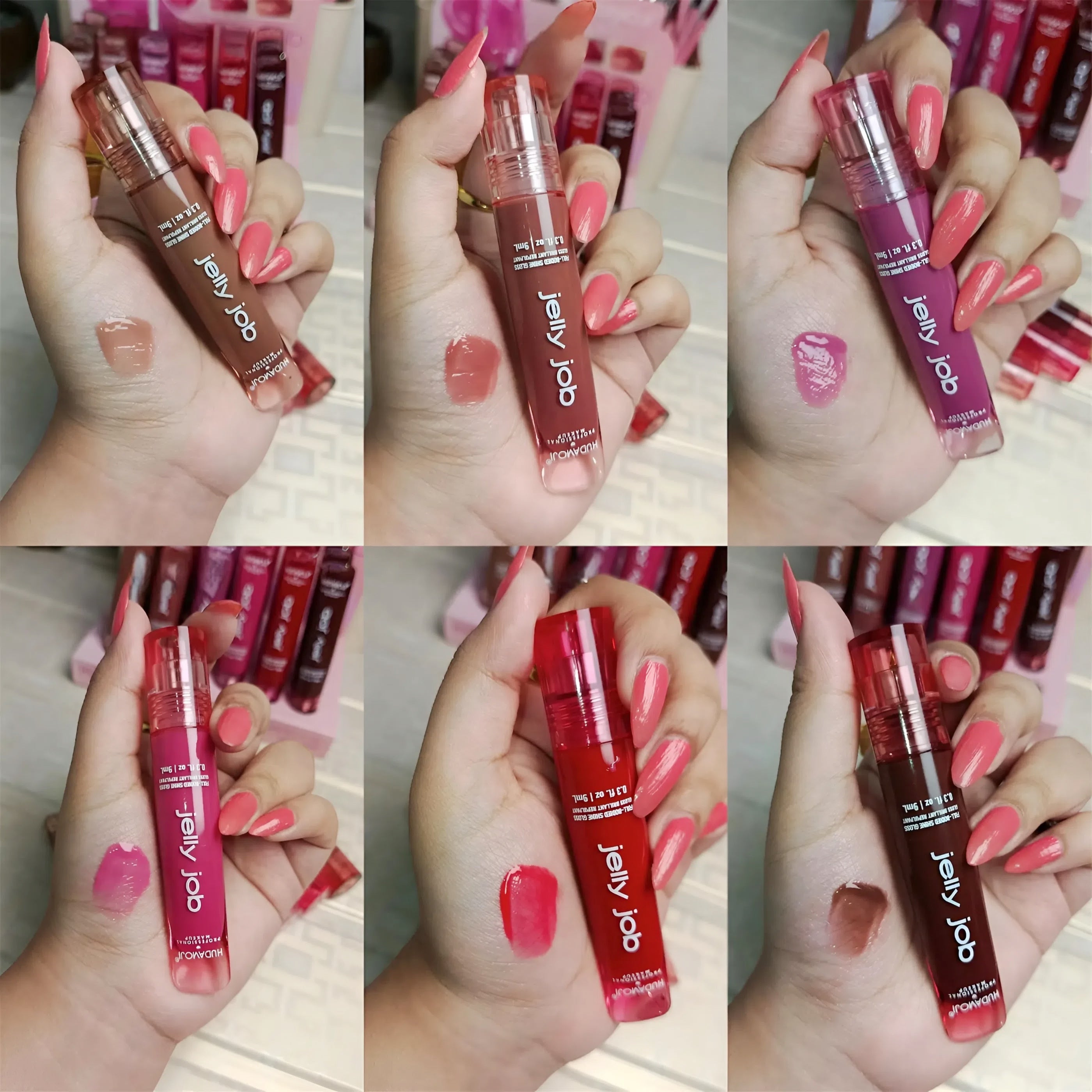 6pcs Jelly Job Full Booed Shine Glass Brilliant Volume Lipgloss