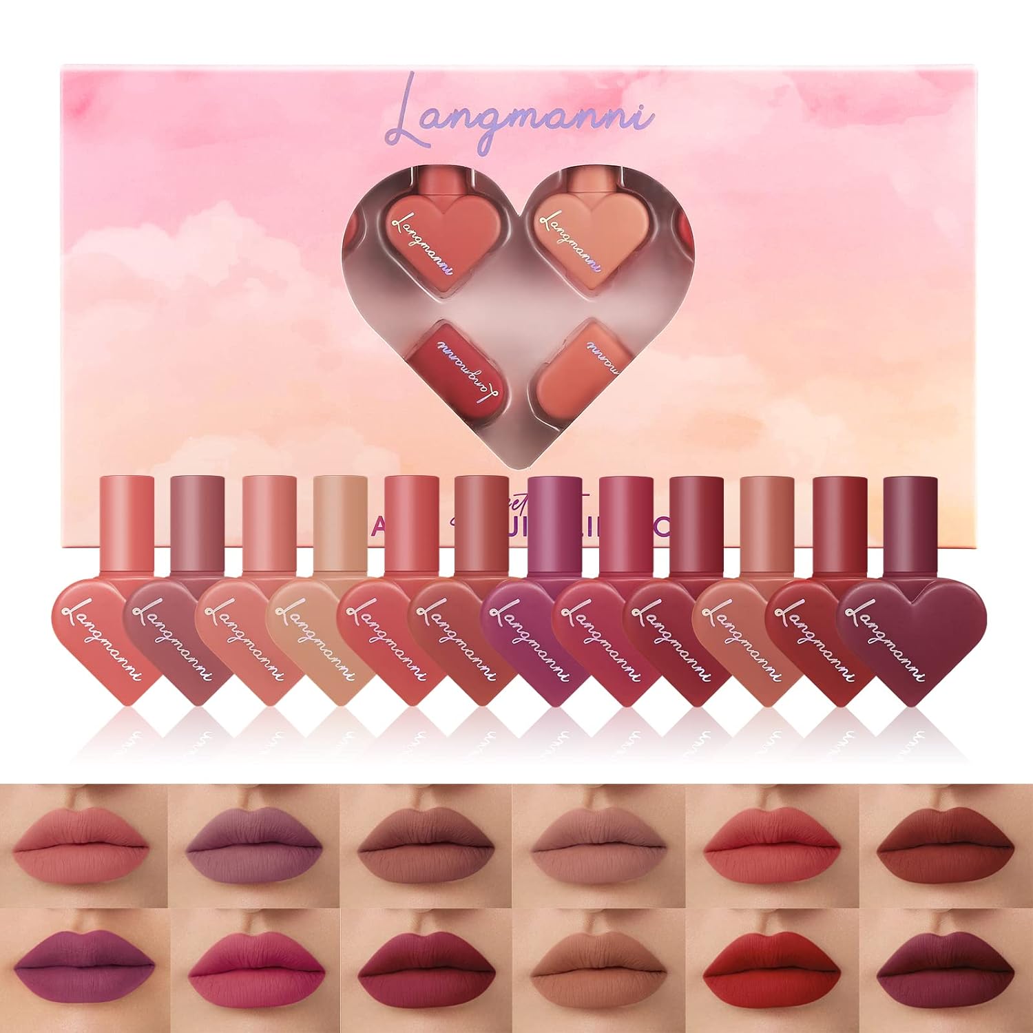 Langmanni - Sweet Heart Matte Velvet Lip Gloss Set of 12