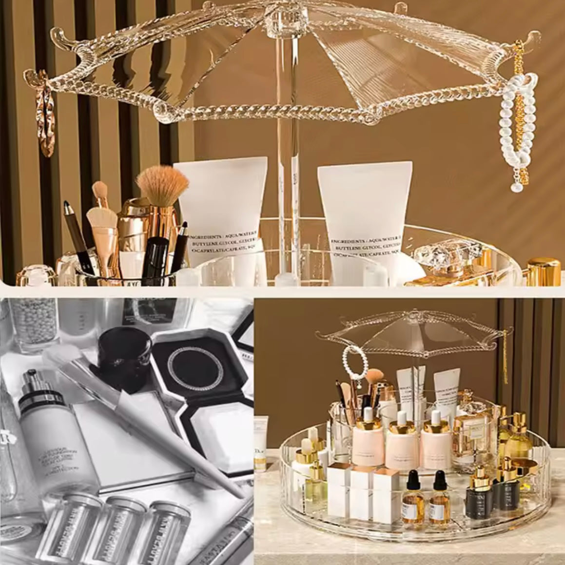 360 Rotating Umbrella Acrylic Makeup Organizer