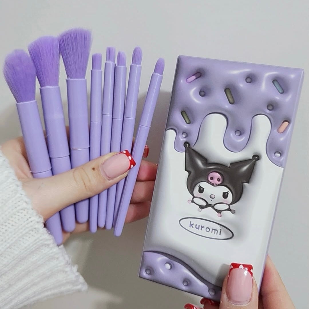 8pcs Mini Cartoon Travel Soft Fluffy Makeup Brushes Set