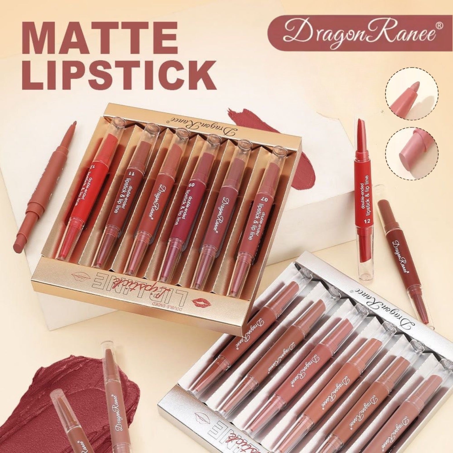 Dragon Ranee -  2 in 1 Matte Velvet Lipstick & Liner Set of 6