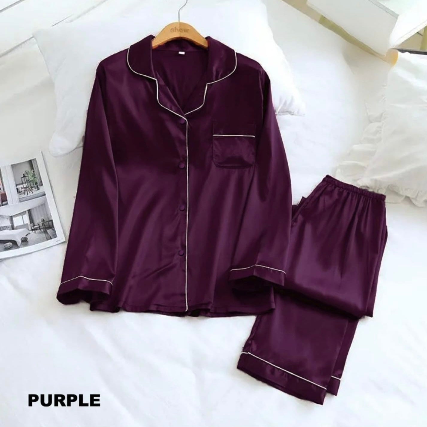 Silk Pijama Sets Sleepwear Long-Sleeve Ice Silk Night Suit