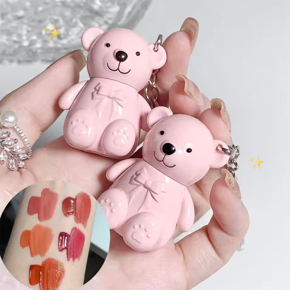 Mocallure - White Bear Keychain Shiny Lip Gloss Set of 6