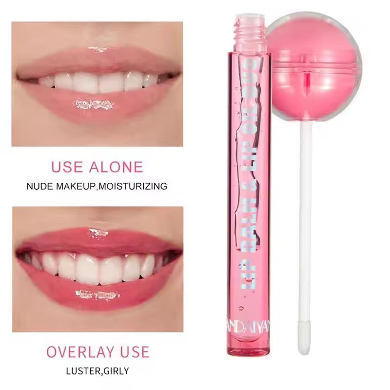 2 in 1 Kawaii Candy Lollipop Lip Gloss & Balm