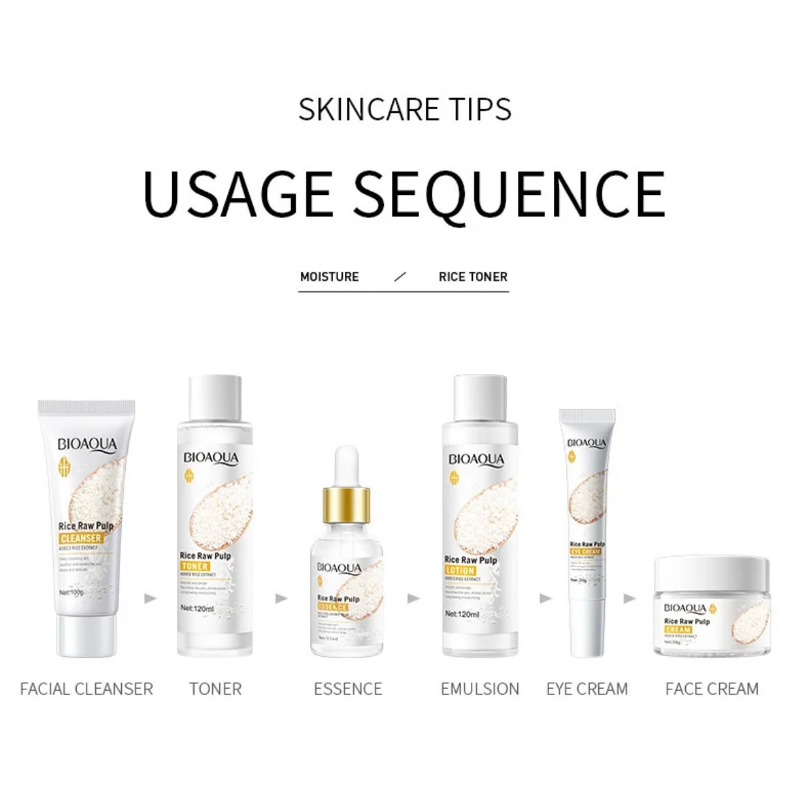 Bioaqua - 6 Step Rice Raw Pulp Facial Skin Care Set