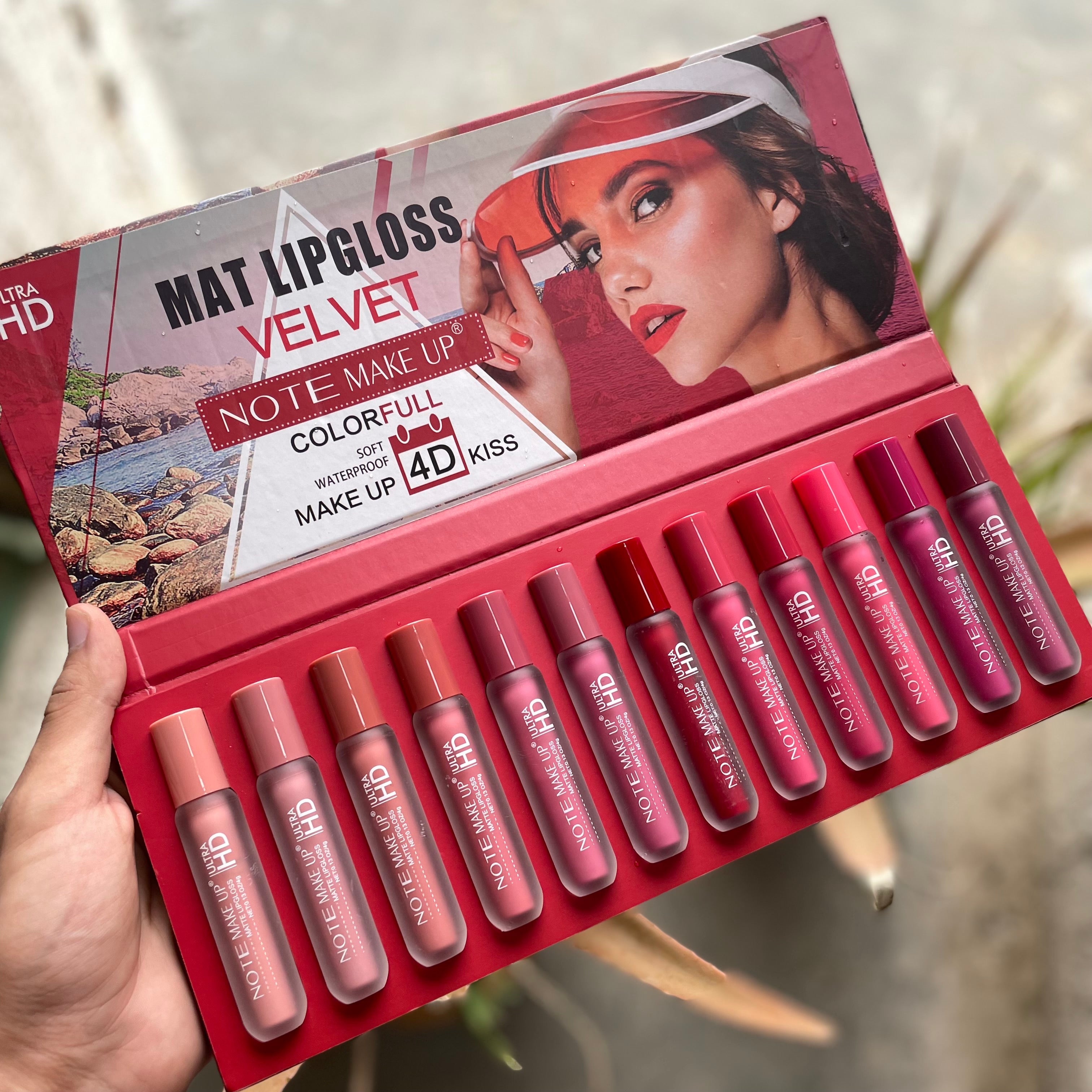 12 Color Nude Look Matte Velvet Lip Gloss Tray