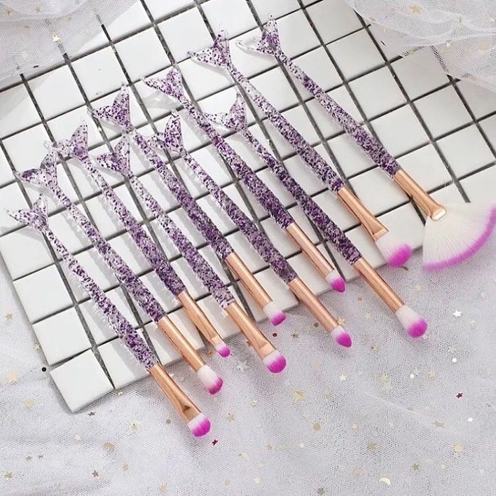 Mermaid Glitter Shining Makeup Brushes Set of 10