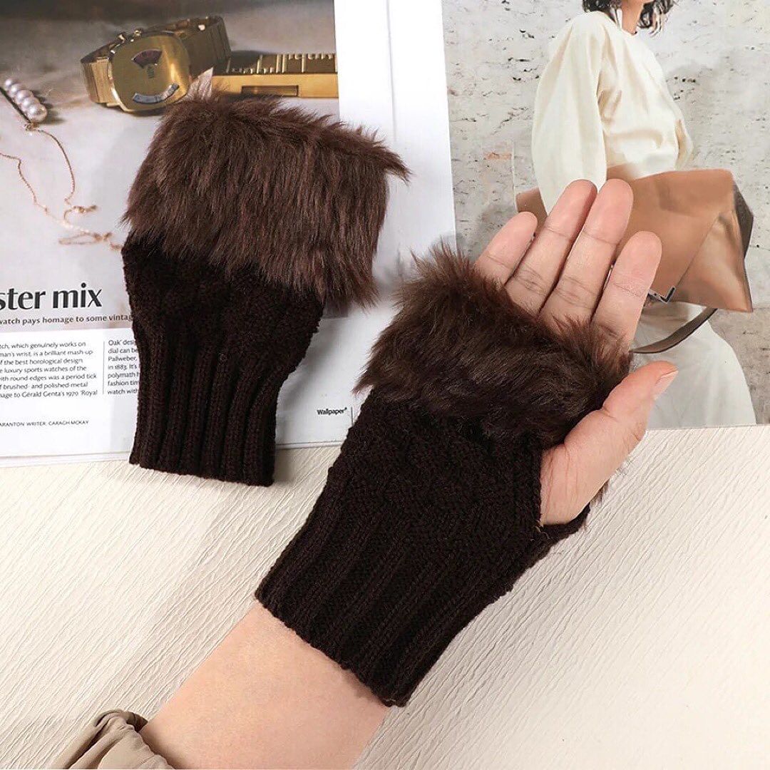 Warm Half Finger Faux Wool Soft Rabbit Furr Gloves