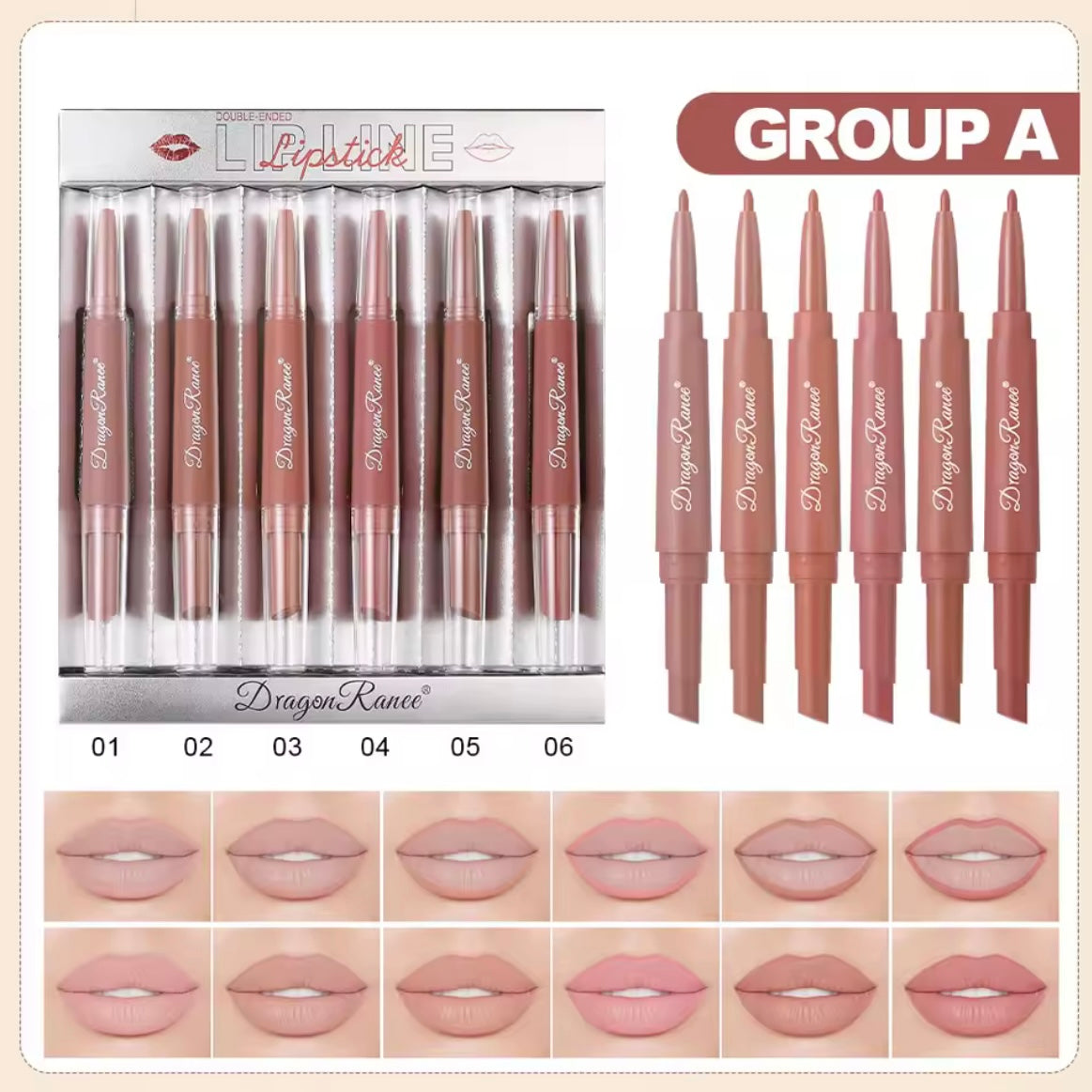 Dragon Ranee -  2 in 1 Matte Velvet Lipstick & Liner Set of 6