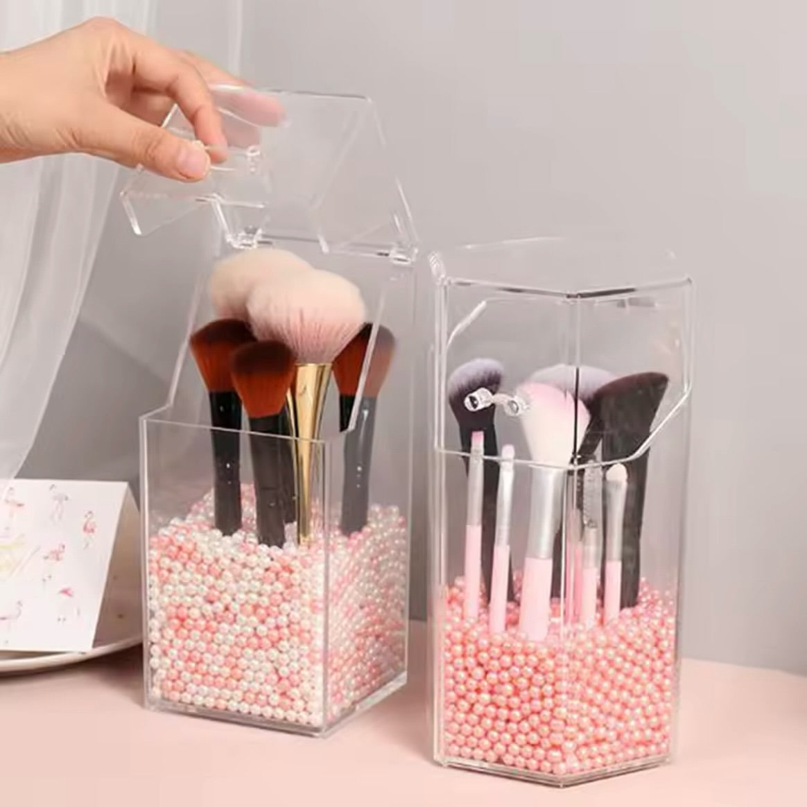 Acrylic Flip Dust-proof Transparent Brush Organizer