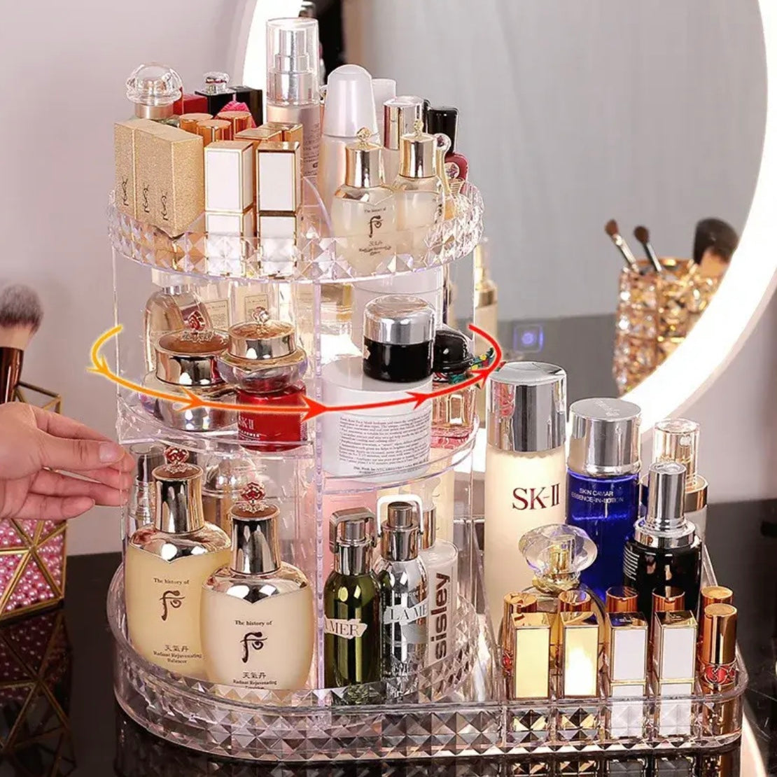 360 Degree Acrylic Rotating Makeup Organizer with Tray & Lipstick Holder