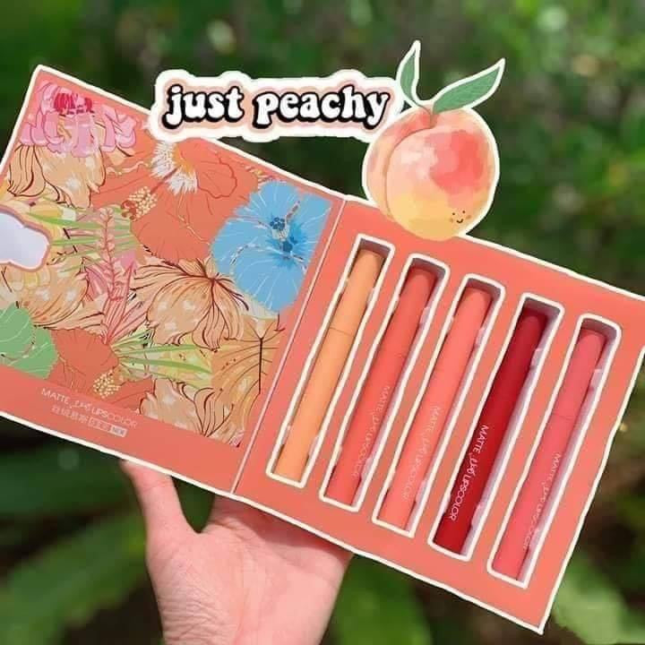 Heng Fang - 5 Color Peach Velvet Matte Lipsticks Set