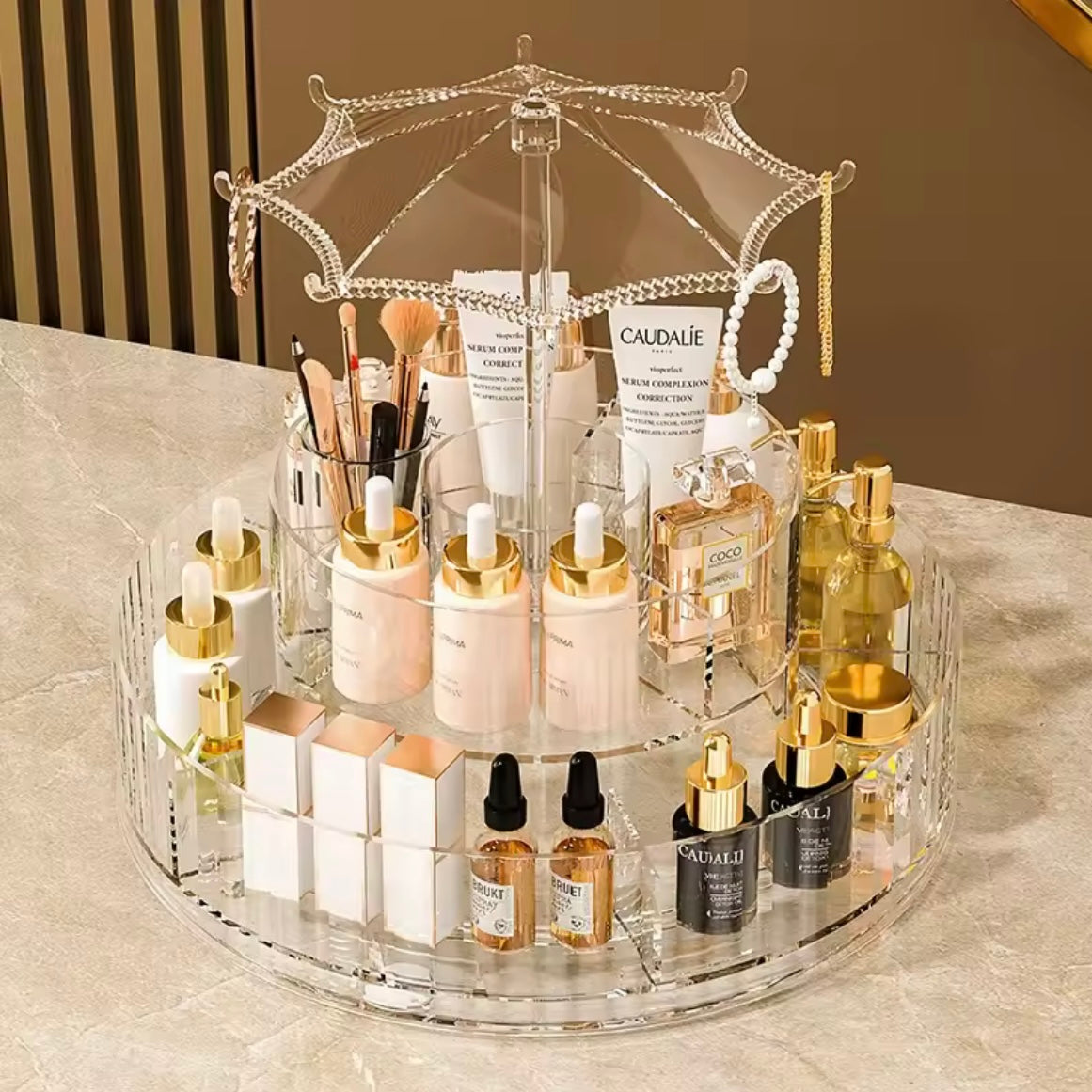 360 Rotating Umbrella Acrylic Makeup Organizer