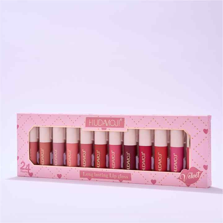 Hudamoji - 24H Stay Mini Velvet Lip Gloss Set of 12