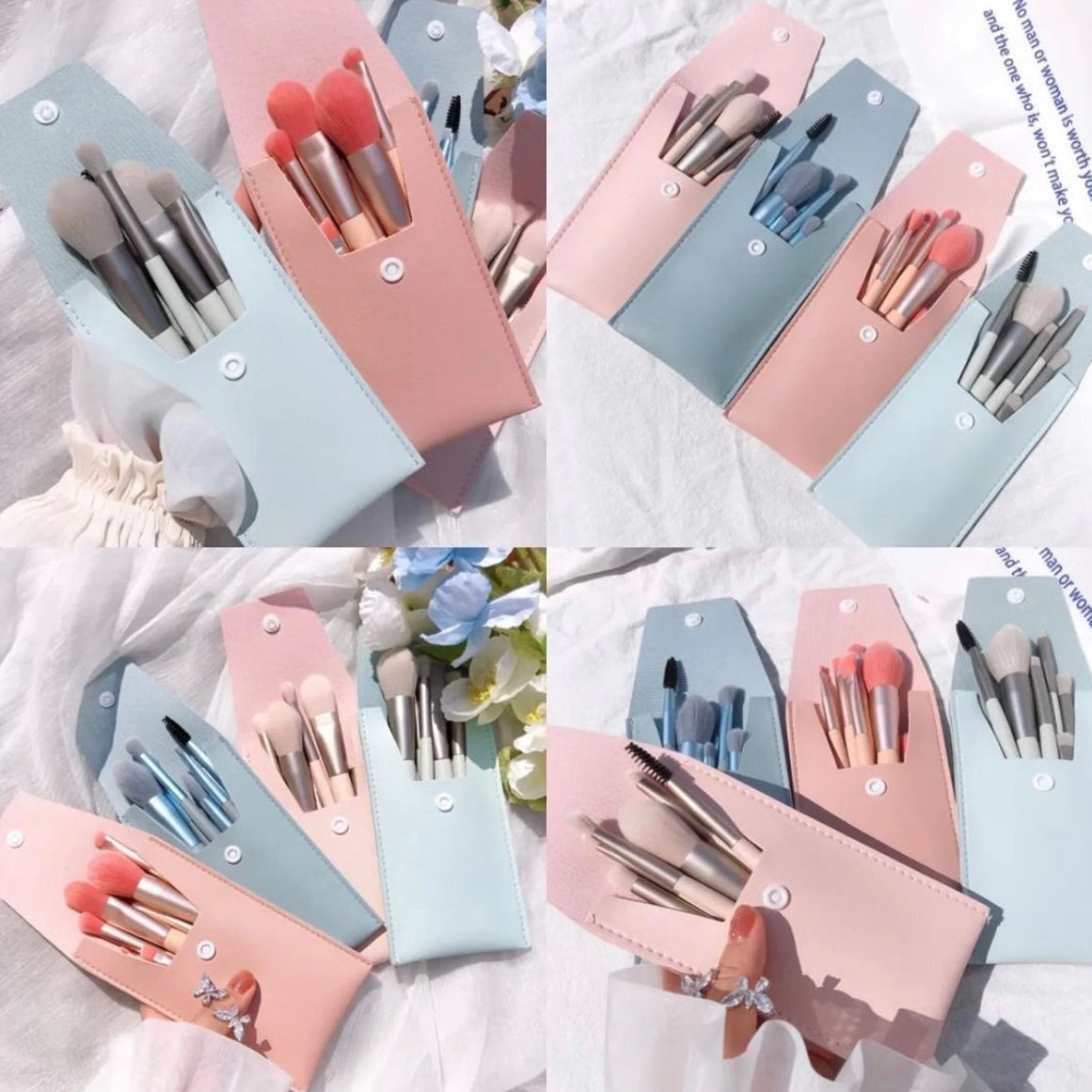 Kawaii Travel Mini Makeup Brush with Leather Pouch Set of 8