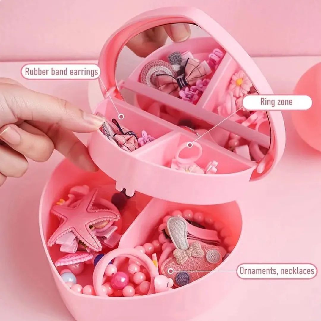 Heart-shaped Pink Girl Heart Jewelry Box with Mirror