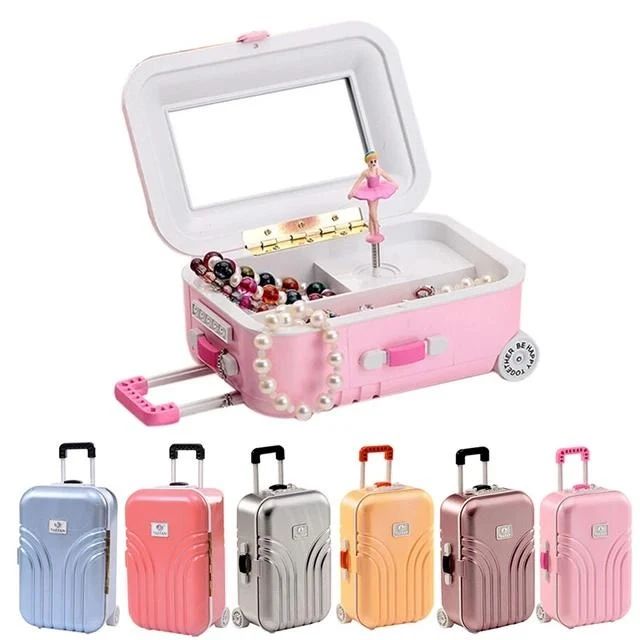 Creative Fun Suitcase Style Musical Rotating Ballerina Girl Jewelry Storage Box