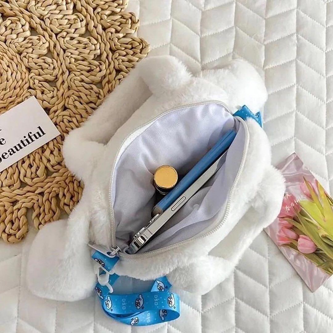 Kawaii Cinnamoroll Anime Cute Cartoon Plush Bag Soft Furr Shoulder Bag