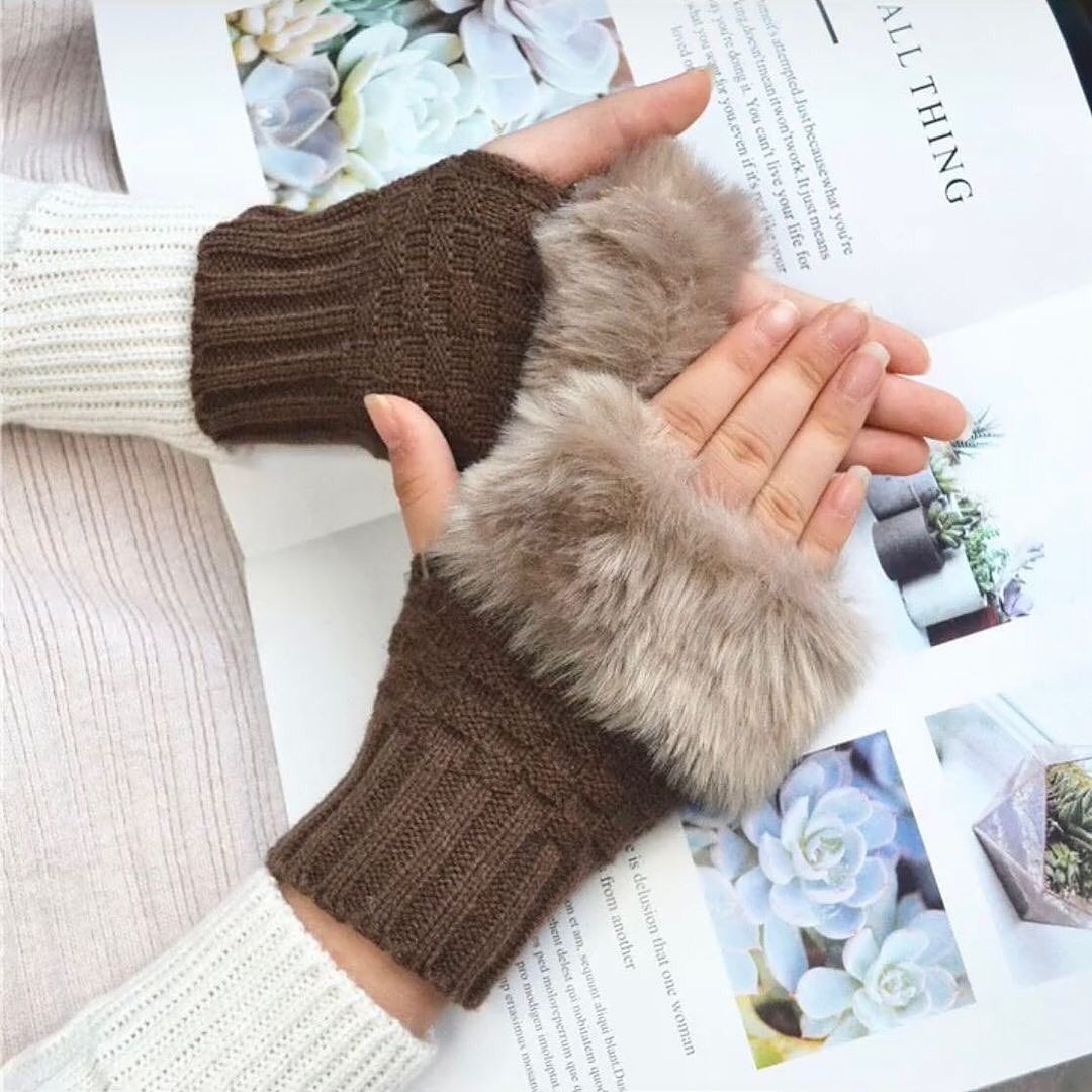 Warm Half Finger Faux Wool Soft Rabbit Furr Gloves