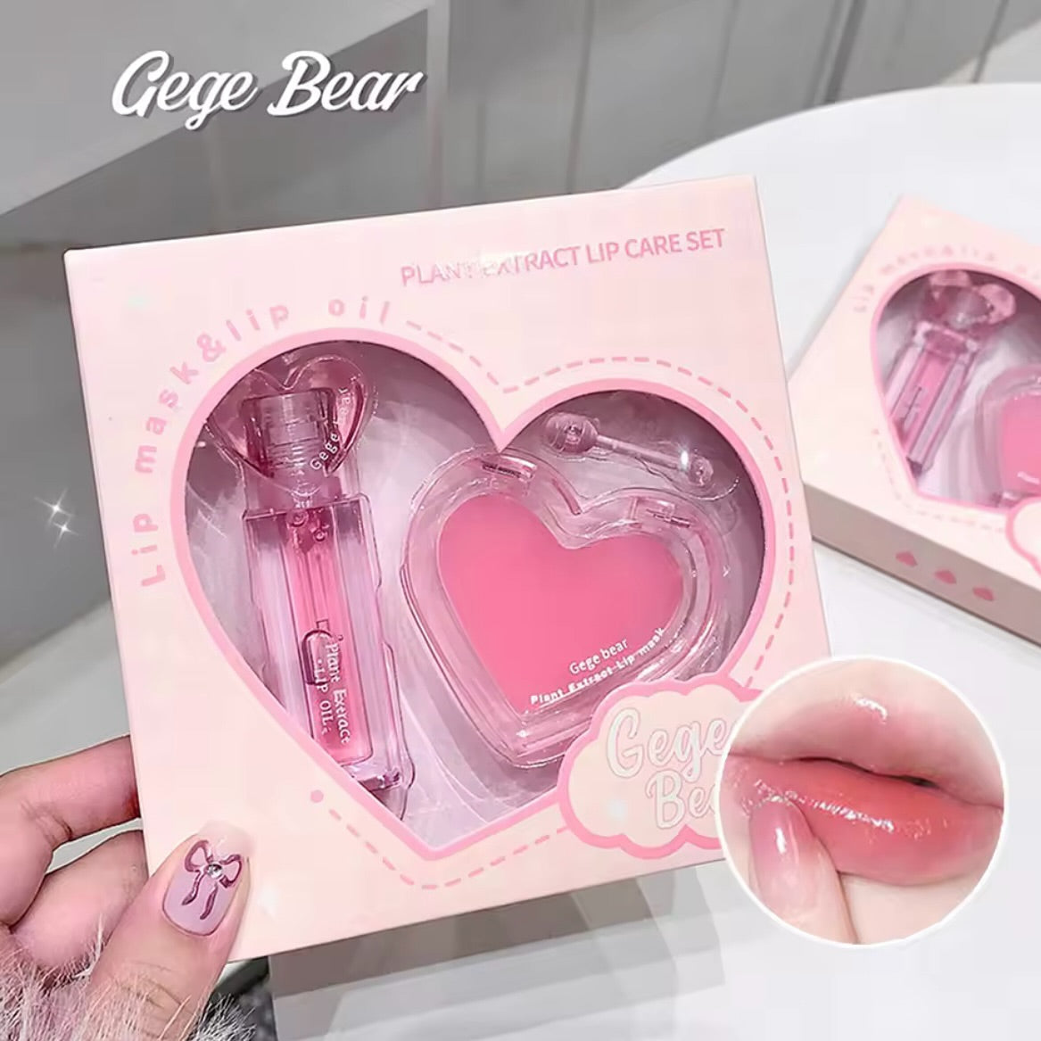 Hudamoji - 2pcs Rose & Collagen Extract Heart Lip Care Set