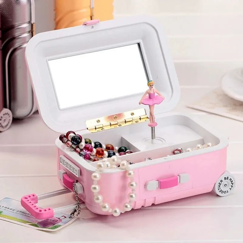 Creative Fun Suitcase Style Musical Rotating Ballerina Girl Jewelry Storage Box